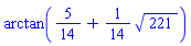arctan(5/14+(1/14)*221^(1/2))