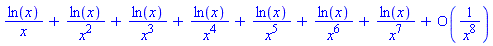 ln(x)/x+ln(x)/x^2+ln(x)/x^3+ln(x)/x^4+ln(x)/x^5+ln(x)/x^6+ln(x)/x^7+O(1/x^8)