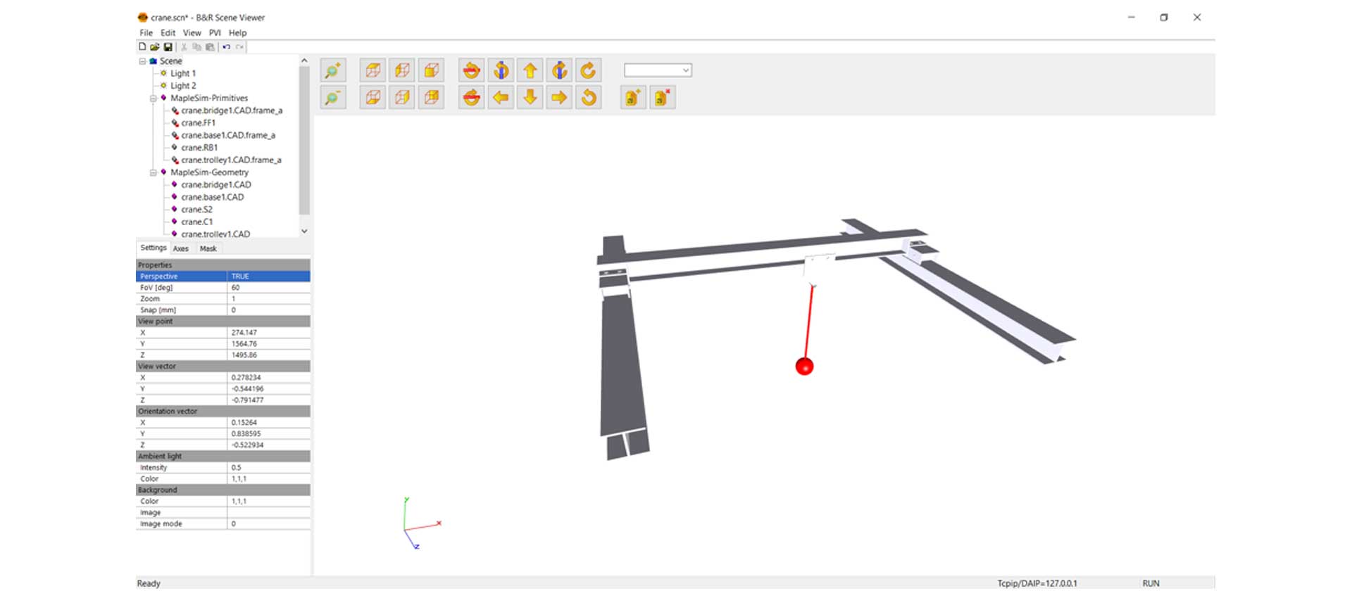 The B&R Scene Viewer showing the FMU of the physical system.