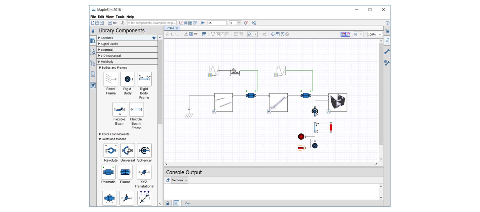 The Digital Twin, physics-based model in MapleSim.