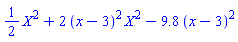 (1/2)*X^2+2*(x-3)^2*X^2-9.8*(x-3)^2
