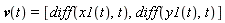 v(t) = [diff(x1(t), t), diff(y1(t), t)]