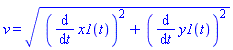 v = ((diff(x1(t), t))^2+(diff(y1(t), t))^2)^(1/2)