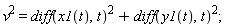 v^2 = (diff(x1(t), t))^2+(diff(y1(t), t))^2;