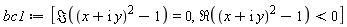 bc1 := [Im((x+I*y)^2-1) = 0, Re((x+I*y)^2-1) < 0]