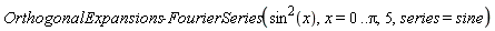 OrthogonalExpansions:-FourierSeries(sin(x)^2, x = 0 .. Pi, 5, series = sine)