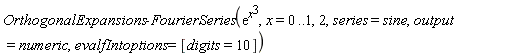 OrthogonalExpansions:-FourierSeries(exp(x^3), x = 0 .. 1, 2, series = sine, output = numeric, evalfIntoptions = [digits = 10])
