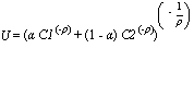 U = (alpha*C1^(-rho)+(1-alpha)*C2^(-rho))^(-1/rho)