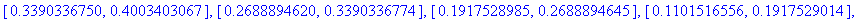 [[.2980341562, .3311000926], [.3311000913, .3644580713], [.3644580699, .3975259470], [.3975259456, .4296256944], [.4296256931, .4599815135], [.4599815121, .4877217319], [.4877217307, .5118858738], [.51...