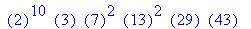 ``(2)^10*``(3)*``(7)^2*``(13)^2*``(29)*``(43)