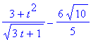 (3+t^2)/(3*t+1)^(1/2)-6/5*10^(1/2)