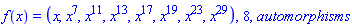 f(x) = (x, x^7, x^11, x^13, x^17, x^19, x^23, x^29), 8, automorphisms