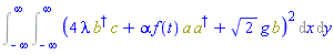 Int(Int(Physics:-`^`(4*lambda*Physics:-`*`(Physics:-Dagger(b(x, y)), c(x, y))+alpha*f(t)*Physics:-`*`(a(x, y), Physics:-Dagger(a(x, y)))+2^(1/2)*g(x, y)*b(x, y), 2), x = -infinity .. infinity), y = -infinity .. infinity)