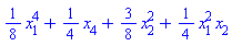 (1/8)*x[1]^4+(1/4)*x[4]+(3/8)*x[2]^2+(1/4)*x[1]^2*x[2]