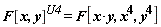 F[x, y]^U4 = F[x*y, x^4, y^4]