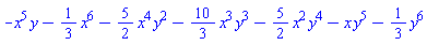 -x^5*y-(1/3)*x^6-(5/2)*x^4*y^2-(10/3)*x^3*y^3-(5/2)*x^2*y^4-x*y^5-(1/3)*y^6