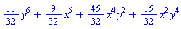 (11/32)*y^6+(9/32)*x^6+(45/32)*x^4*y^2+(15/32)*x^2*y^4