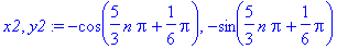 x2, y2 := -cos(5/3*n*Pi+1/6*Pi), -sin(5/3*n*Pi+1/6*Pi)
