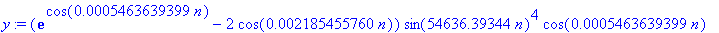 y := (exp(cos(.5463639399e-3*n))-2*cos(.2185455760e-2*n))*sin(54636.39344*n)^4*cos(.5463639399e-3*n)