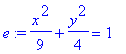 e := 1/9*x^2+1/4*y^2 = 1