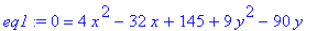 eq1 := 0 = 4*x^2-32*x+145+9*y^2-90*y