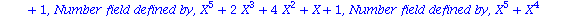 (Typesetting:-mprintslash)([M := [`Number field defined by`, X^5+X^4+3*X^3+6*X^2+3*X+1, `Number field defined by`, X^5+5*X^3+X^2-2*X-1, `Number field defined by`, X^5+2*X^4-2*X^3+X^2+4*X+4, `Number fi...