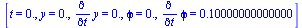 [t = 0., y = 0., diff(y, t) = 0., phi = 0., diff(phi, t) = .10000000000000]