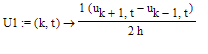 U1 := proc (k, t) options operator, arrow; 1/2*(u[k+1,t]-u[k-1,t])/h end proc