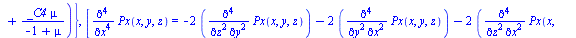 [{Pz(x, y, z) = `/`(`*`(`+`(`/`(`*`(`/`(1, 24), `*`(`^`(x, 4), `*`(g))), `*`(`+`(`-`(1), mu))), `-`(`/`(`*`(_C8), `*`(`+`(`-`(1), mu)))), `-`(`/`(`*`(_C4), `*`(`+`(`-`(1), mu)))), `-`(`/`(`*`(`/`(1, 2...