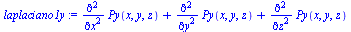 `assign`(laplaciano1y, `+`(diff(Py(x, y, z), `$`(x, 2)), diff(Py(x, y, z), `$`(y, 2)), diff(Py(x, y, z), `$`(z, 2))))