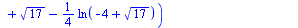 `/`(`*`(`+`(`-`(`*`(`/`(5, 12), `*`(`^`(5, `/`(1, 2))))), `*`(`/`(17, 12), `*`(`^`(17, `/`(1, 2)))))), `*`(`+`(`*`(`/`(1, 2), `*`(`^`(5, `/`(1, 2)))), `-`(`*`(`/`(1, 4), `*`(ln(`+`(`-`(2), `*`(`^`(5, ...