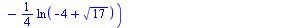 `/`(`*`(`+`(`*`(`/`(9, 32), `*`(`^`(5, `/`(1, 2)))), `*`(`/`(1, 64), `*`(ln(`+`(`-`(2), `*`(`^`(5, `/`(1, 2))))))), `*`(`/`(33, 16), `*`(`^`(17, `/`(1, 2)))), `*`(`/`(1, 64), `*`(ln(`+`(`-`(4), `*`(`^...