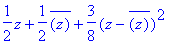 1/2*z+1/2*conjugate(z)+3/8*(z-conjugate(z))^2
