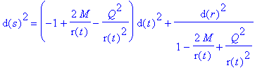d(s)^2 = (-1+2*M/r(t)-Q^2/(r(t)^2))*d(t)^2+d(r)^2/(...