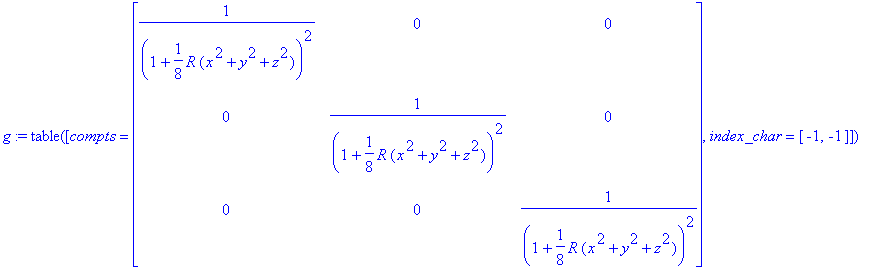 g := TABLE([compts = matrix([[1/((1+1/8*R*(x^2+y^2+...