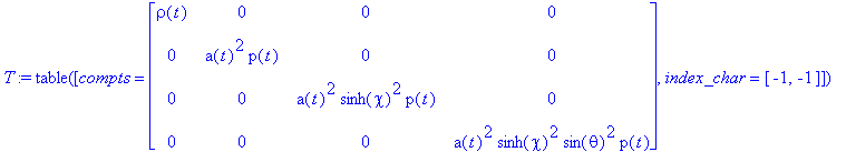T := TABLE([compts = matrix([[rho(t), 0, 0, 0], [0,...