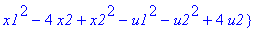 polys := {x5^2-4*x6+x6^2, x3^2+x4^2-u2^2-u1^2, x5^2+x6^2-4, -2*u1*x3+x3^2-2*u2*x4+x4^2, -2*u1*x1+x1^2-2*u2*x2+x2^2+4*u2-4, x1^2-4*x2+x2^2-u1^2-u2^2+4*u2}