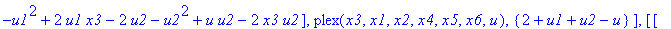 iso := {[[-2*u1^2-8*u1-8+8*u1*u2+16*u2-2*u2^2-2*u1*u-4*u-2*u*u2+u^2, -1+x6, u1+u1*x5-u+2+u2+2*x5-u2*x5, u1^2-u1*u+2*u1*x4+2*u1-2*u2+u2^2+4*x4-2*u2*x4, u1^2+2*u1*x2-u1*u+u2^2-2*u2*x2-4+4*x2, -u1^2+2*u1*...