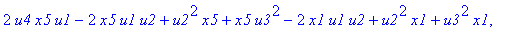 sol := {[[2*x4*u1*u4-2*x4*u1*u2+u2^2*x4+x4*u3^2-2*u1*u2*u4+u2^2*u4+u4*u3^2, u2^2*x2+u3^2*x2-2*u1*u2^2+u2*u3^2+u2^3, u4^2+x1^2-2*u1*u4+2*u1*u2-u2^2-u3^2, x3*u2^2+x3*u3^2-2*u1*u2*u3+u3^3+u3*u2^2, 2*u4*x5...