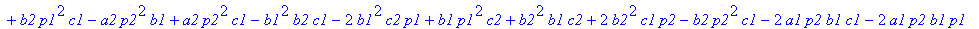 -a1*p2^2*b2-2*a1*b2*c2*p2+2*a1*p2*b1^2+a1*p1^2*b2+a2*b2^2*c1-2*a1*b2*c1*p1-2*a2*b2*c1*p2-a1*b1^2*c2+2*a1*p2*c1*p1-2*a2*b1*b2*c2+2*a2*b1*c1*p1+2*a2*b1*c2*p2+2*a2*p1*b2*c2+2*a2*p1*b2*p2-2*a2*p1*c2*p2-2*b...