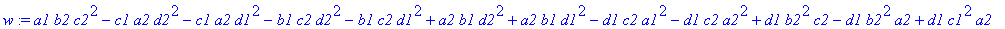 w := a1*b2*c2^2-c1*a2*d2^2-c1*a2*d1^2-b1*c2*d2^2-b1*c2*d1^2+a2*b1*d2^2+a2*b1*d1^2-d1*c2*a1^2-d1*c2*a2^2+d1*b2^2*c2-d1*b2^2*a2+d1*c1^2*a2+d1*c2^2*a2+d1*b2*a1^2-d1*b2*c1^2-d1*b2*c2^2+d1*b2*a2^2-a1*b2*d2^...