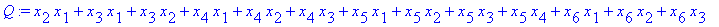 Q := x[2]*x[1]+x[3]*x[1]+x[3]*x[2]+x[4]*x[1]+x[4]*x[2]+x[4]*x[3]+x[5]*x[1]+x[5]*x[2]+x[5]*x[3]+x[5]*x[4]+x[6]*x[1]+x[6]*x[2]+x[6]*x[3]+x[6]*x[4]+x[6]*x[5]+x[7]*x[1]+x[7]*x[2]+x[7]*x[3]+x[7]*x[4]+x[7]*x...