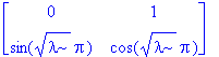 matrix([[0, 1], [sin(sqrt(lambda)*Pi), cos(sqrt(lambda)*Pi)]])