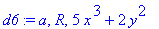 d6 := a, R, 5*x^3+2*y^2