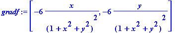 gradf := [-6/(1+x^2+y^2)^2*x, -6/(1+x^2+y^2)^2*y]