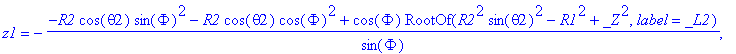 soln := {z1 = -(-R2*cos(theta2)*sin(Phi)^2-R2*cos(t...