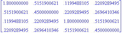 matrix([[1.800000000, .5151900621, .1199488105, .22...