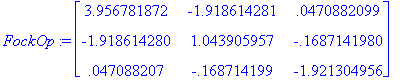 FockOp := matrix([[3.956781872, -1.918614281, .4708...