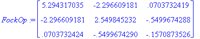 FockOp := matrix([[5.294317035, -2.296609181, .7037...