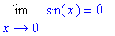 Limit(sin(x),x = 0) = 0